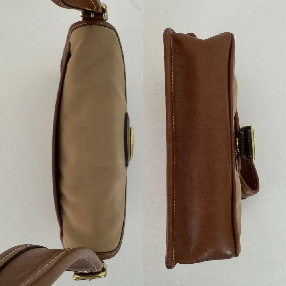 Coach Legacy Demi Flap Shoulder Bag Tan Canvas Brown Leather Trim 9120